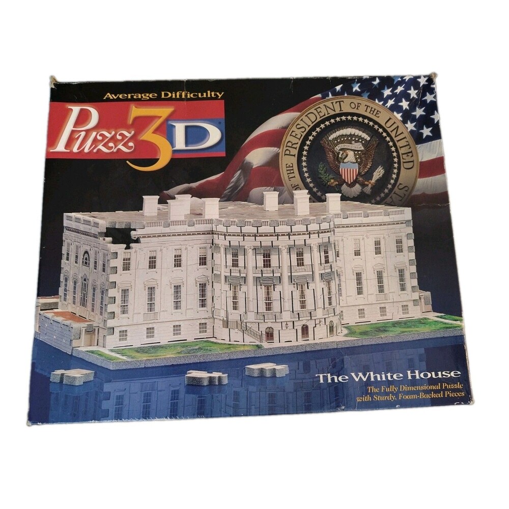 The White House - Puzz 3D 443 Pc Jigsaw - 1994 Hasbro Puzzle America Complete